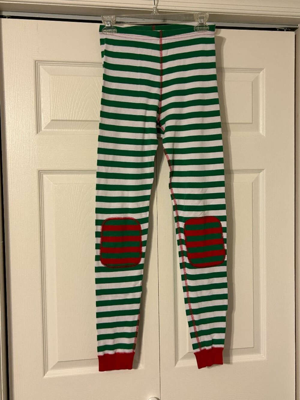 HANNA ANDERSSON Sz 160 US 14 Green & White Stripes w/ Knee Patches Pajama Pants
